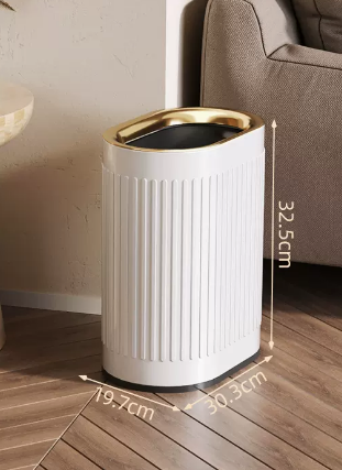 Hot selling light luxury stainless steel lidless trash can (elegant white embossed) (size: 10L-30.3*19.7*32.5CM)