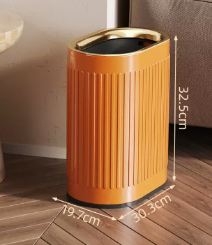 Hot selling light luxury stainless steel lidless trash can (Knight Orange embossed) (size: 10L-30.3*19.7*32.5CM)