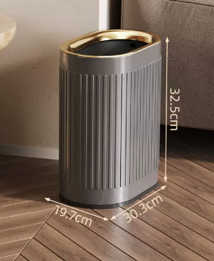 Hot selling light luxury stainless steel lidless trash can (gun gray embossed) (size: 10L-30.3*19.7*32.5CM)