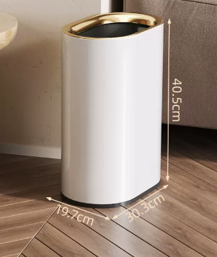 Hot selling light luxury stainless steel lidless trash can (elegant white plain) (size: 13L-30.3*19.7*40.5CM)