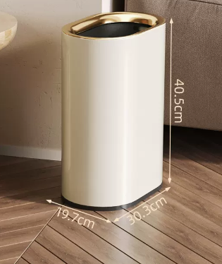 Hot selling light luxury stainless steel lidless trash can (cream white plain) (size: 13L-30.3*19.7*40.5CM)
