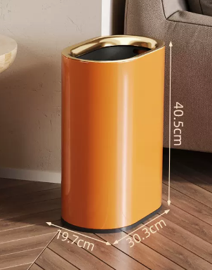 Hot selling light luxury stainless steel lidless trash can (Knight Orange Plain) (Size: 13L-30.3*19.7*40.5CM)