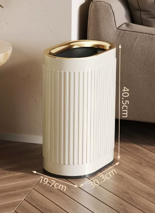Hot selling light luxury stainless steel lidless trash can (cream white embossed) (size: 13L-30.3*19.7*40.5CM)
