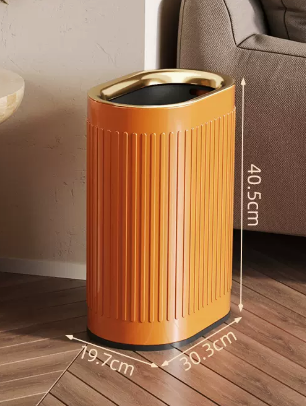 Hot selling light luxury stainless steel lidless trash can (Knight Orange embossed) (size: 13L-30.3*19.7*40.5CM)