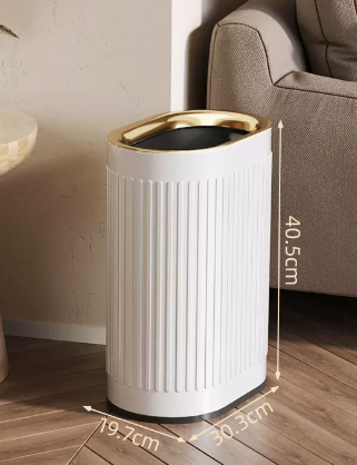 Hot selling light luxury stainless steel lidless trash can (elegant white embossed) (size: 13L-30.3*19.7*40.5CM)