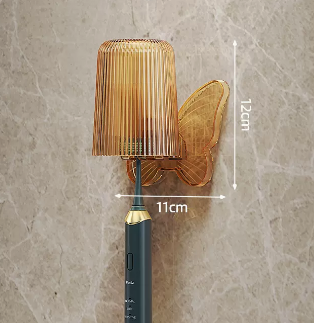 爆款免打孔壁掛式牙杯牙刷置物架(蝴蝶 茶色)(尺寸:12*11CM)