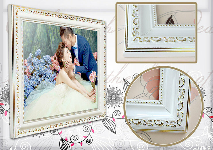 Popular solid wood wedding photo frame hanging on the wall (white hot stamping 16 inches [30.5*40.6]cm)