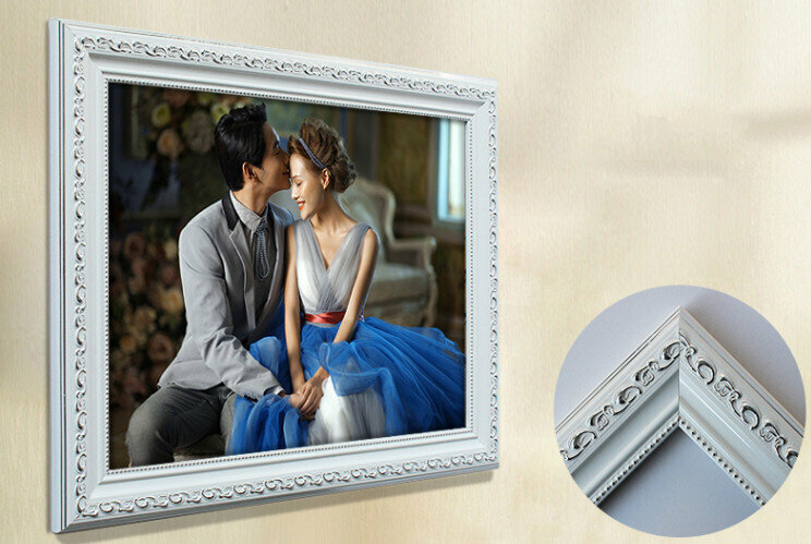 Popular solid wood wedding photo frame hanging on the wall (white hot silver 6 inches [10.2*15.2]cm)