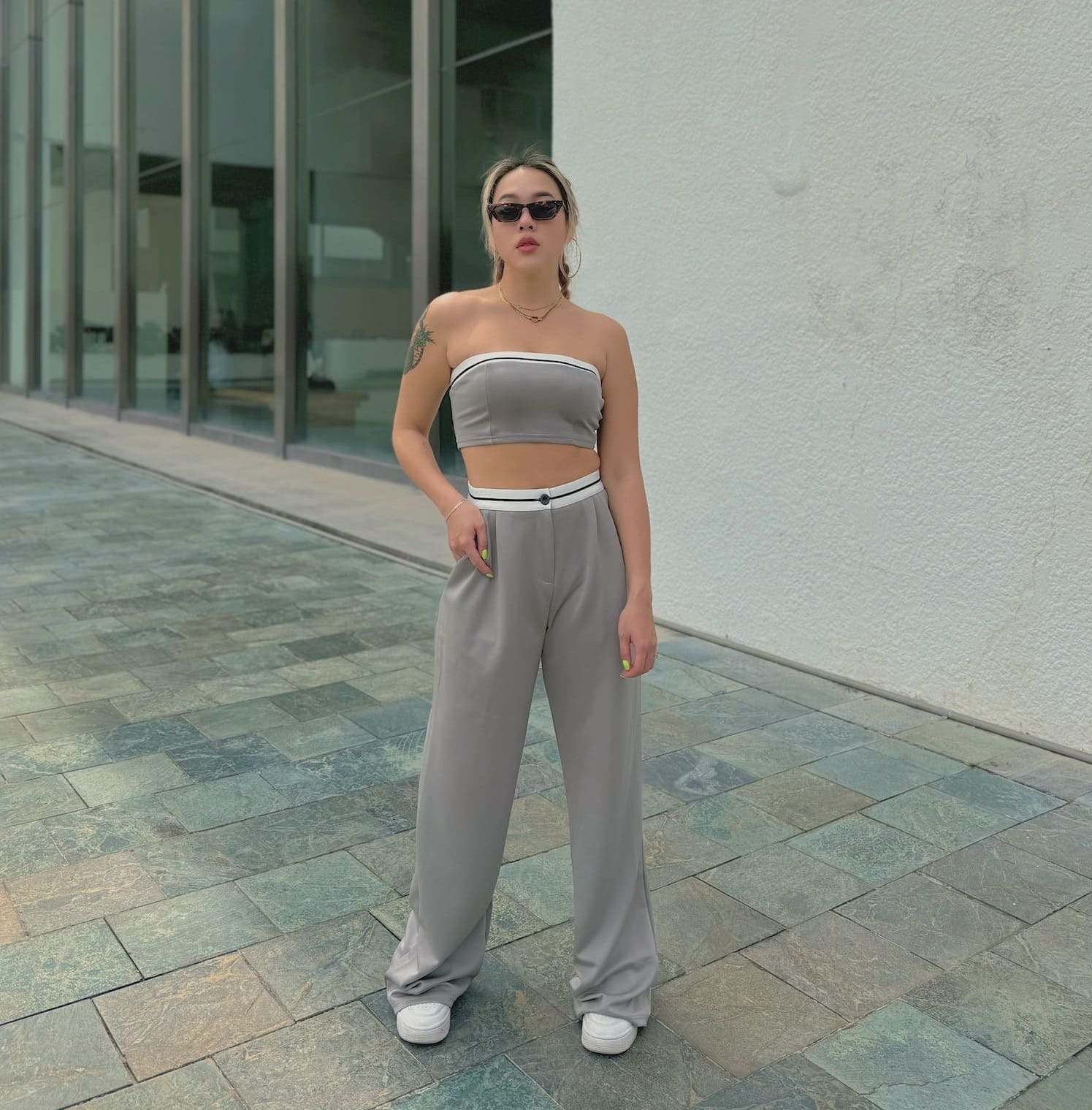 美式淺灰平口+西裝褲Set