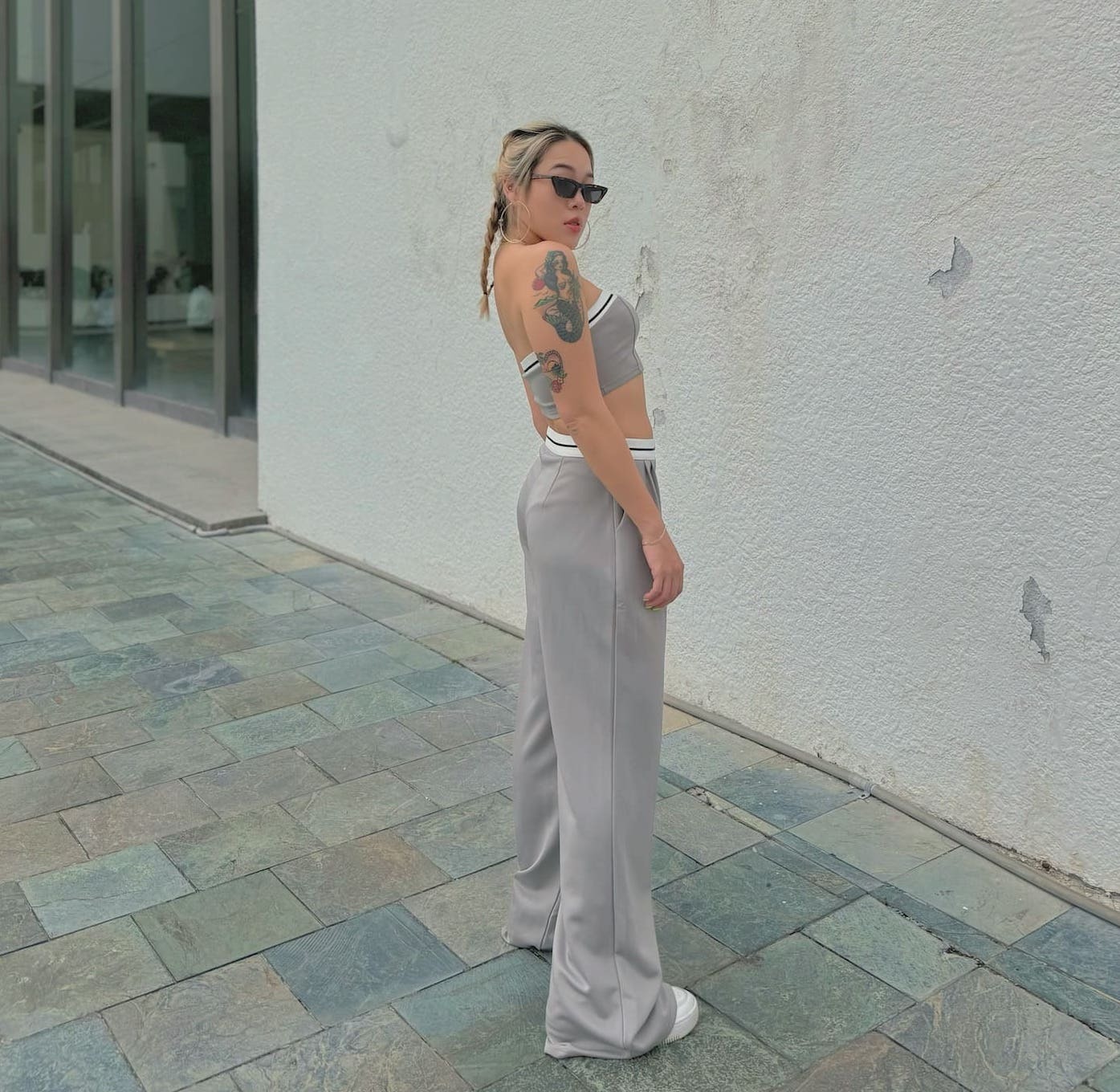 美式淺灰平口+西裝褲Set