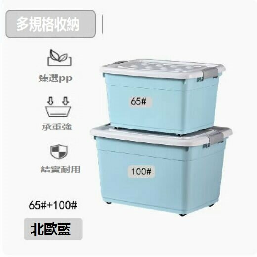 爆款加厚收納箱塑料（北歐藍兩件套【65#+100#】）