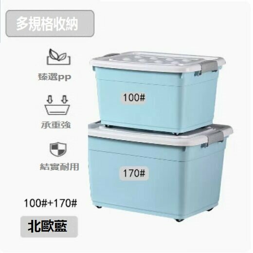 爆款加厚收納箱塑料（北歐藍兩件套【100#+170#】）
