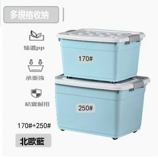 爆款加厚收納箱塑料（北歐藍兩件套【170#+250#】）