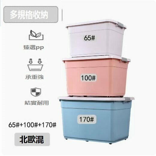 爆款加厚收納箱塑料（三件套【北歐灰65#+北歐粉100#+北歐藍170#】）