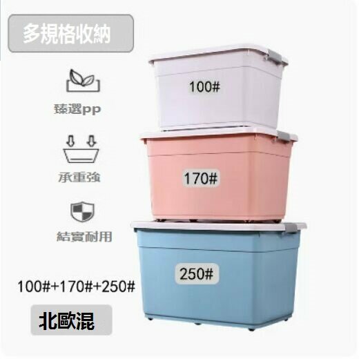 爆款加厚收納箱塑料（三件套【北歐灰100#+北歐粉170#+北歐藍250#】）