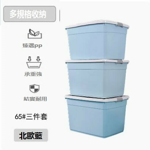 爆款加厚收納箱塑料（北歐藍三件套【65#*3】）