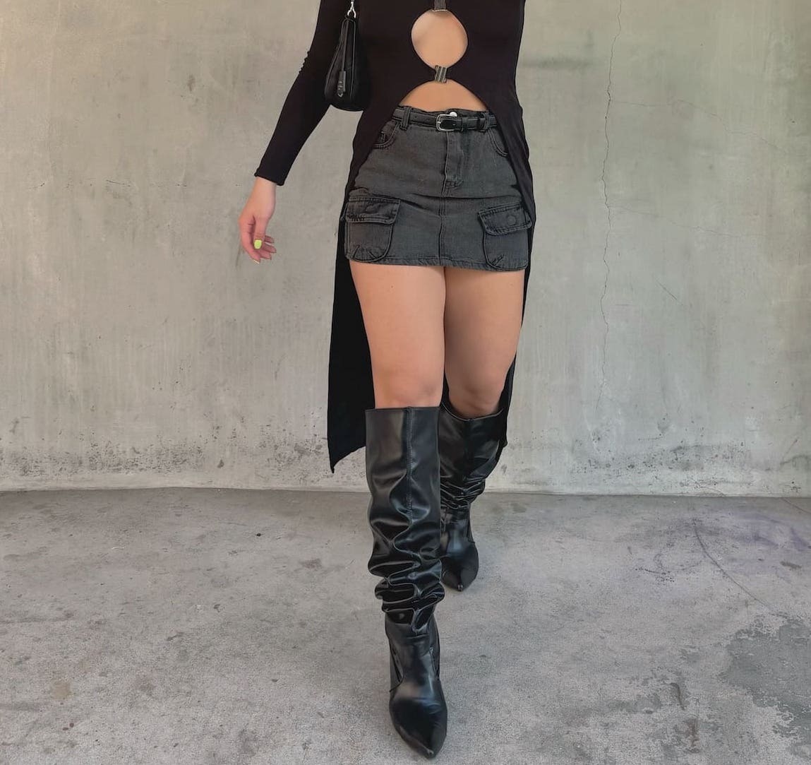 水洗灰牛仔工裝裙