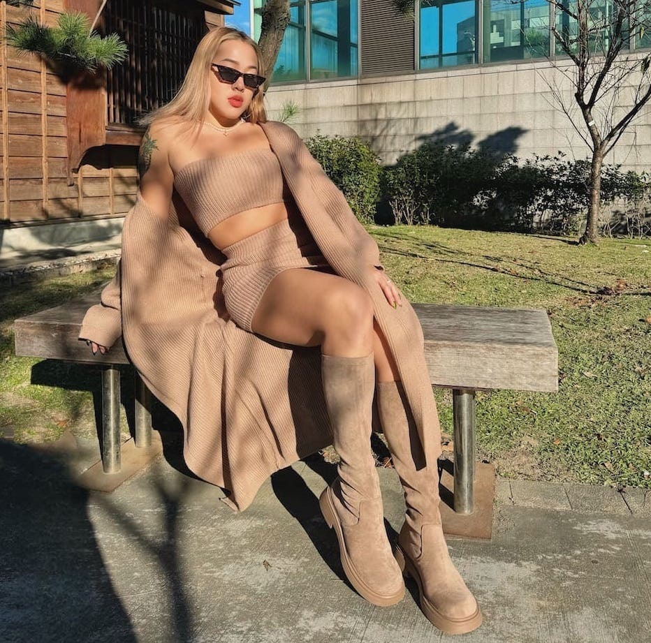 麂皮絨面卡其長靴