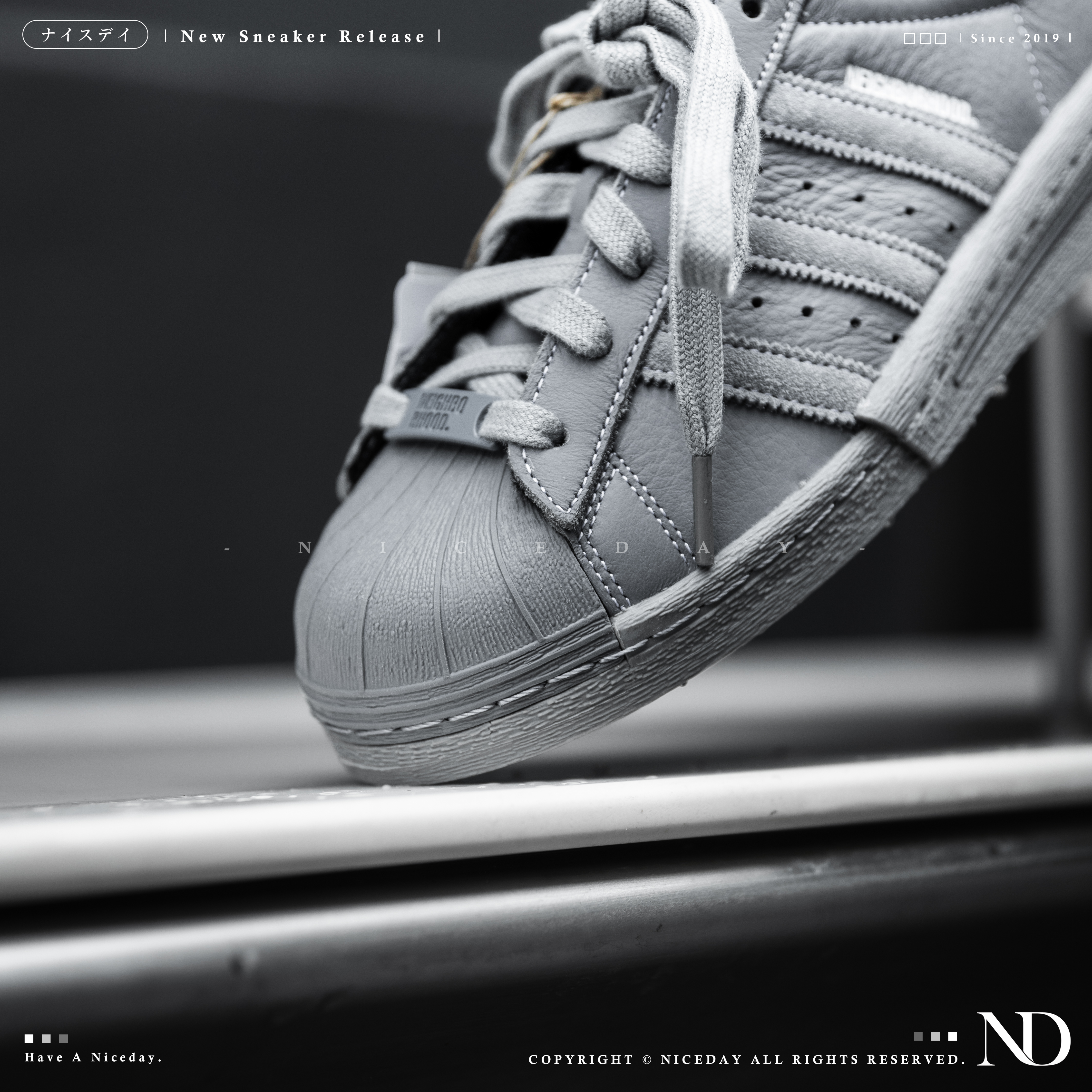 NICEDAY 代購 NEIGHBORHOOD x adidas Superstar Cement Grey 聯名款 骷顱 雙刀 灰色麂皮