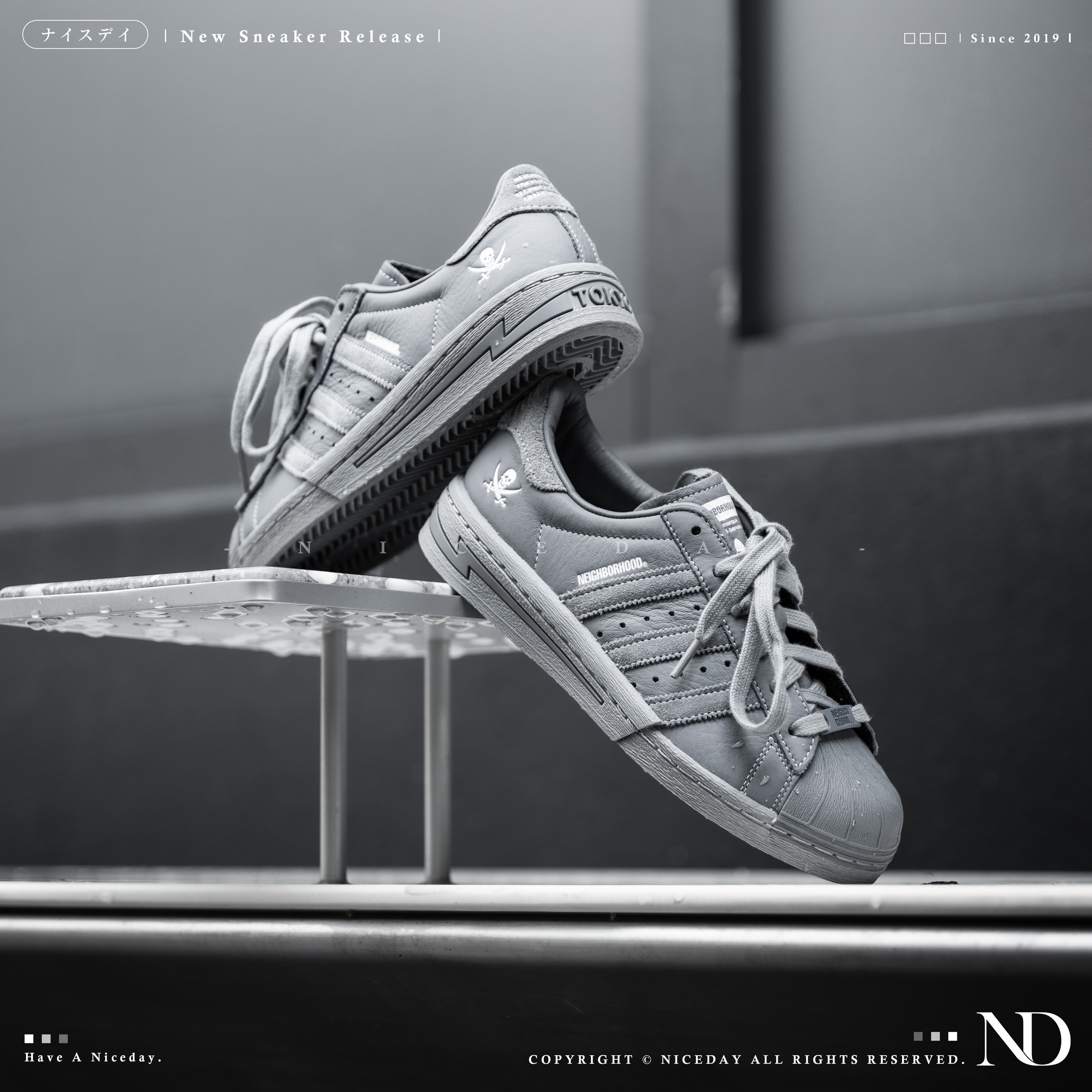 NICEDAY 代購 NEIGHBORHOOD x adidas Superstar Cement Grey 聯名款 骷顱 雙刀 灰色麂皮