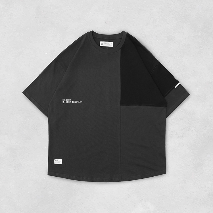 B Sides Double Tee in Dark Grey/Light Blue