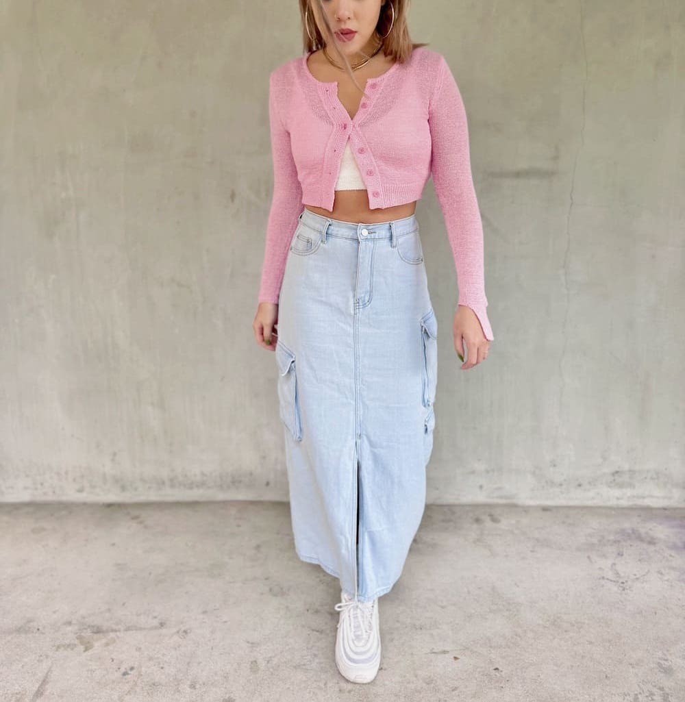 淺藍口袋牛仔工裝裙