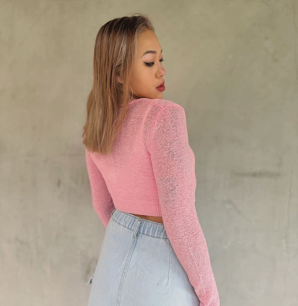 粉色針織微透罩衫