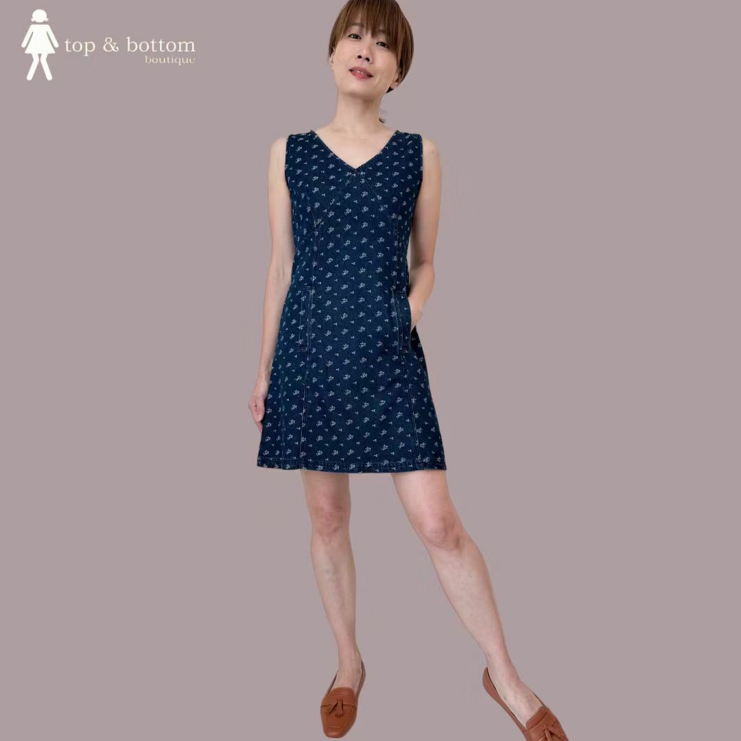 V NECK DENIM SHORT DRESS