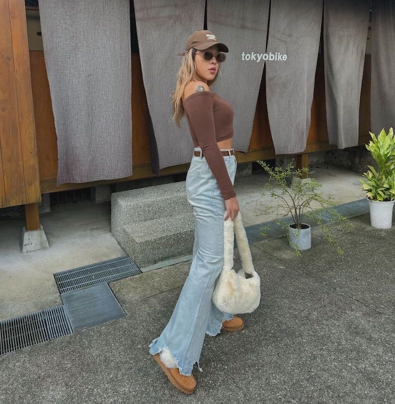 刷破流蘇牛仔喇叭褲/M