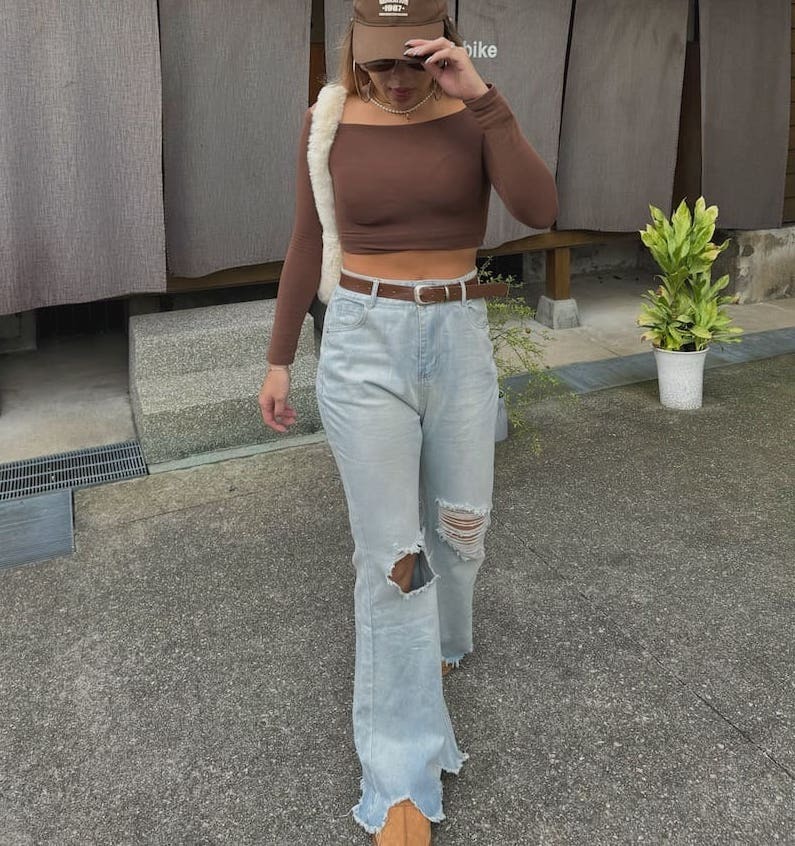 刷破流蘇牛仔喇叭褲/M