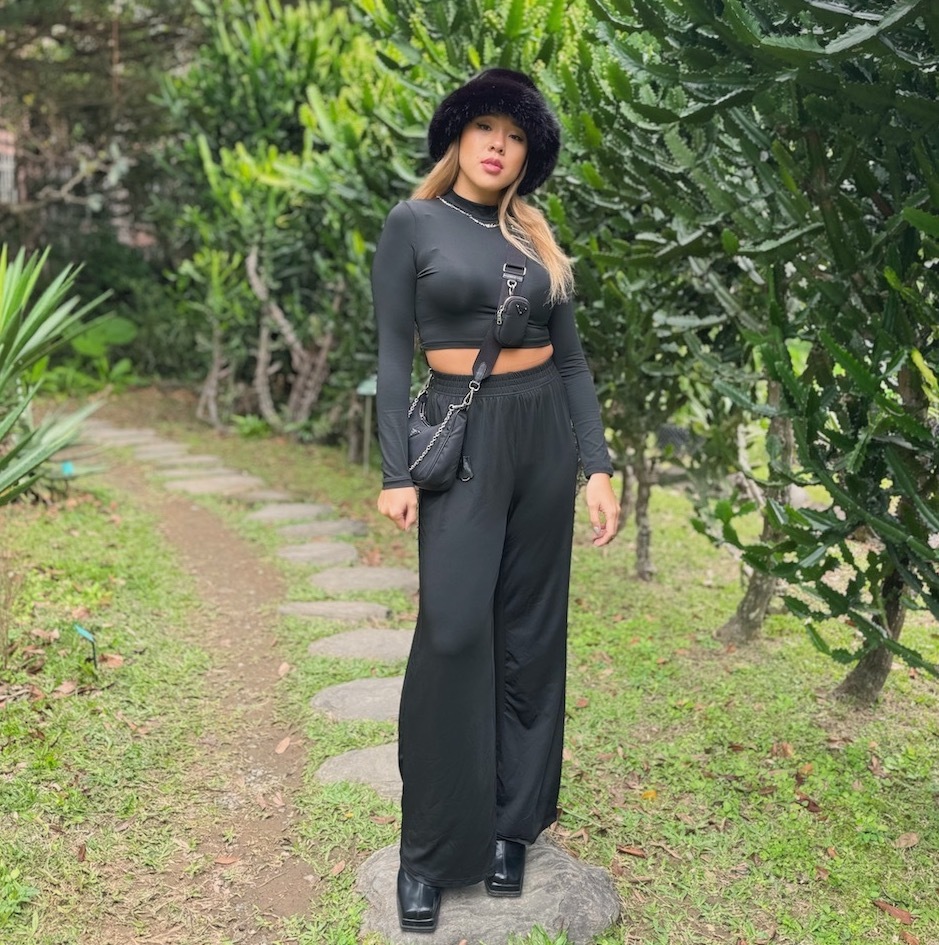 歐美黑長袖+寬褲套裝