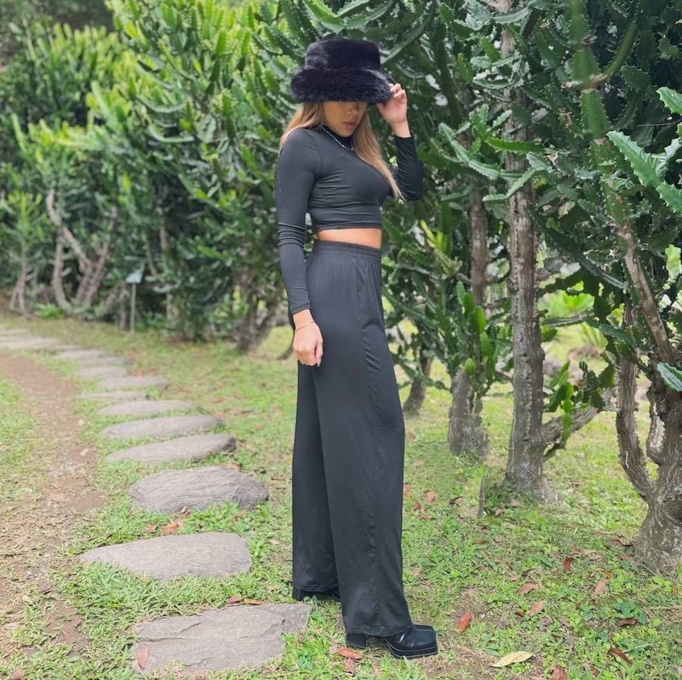 歐美黑長袖+寬褲套裝