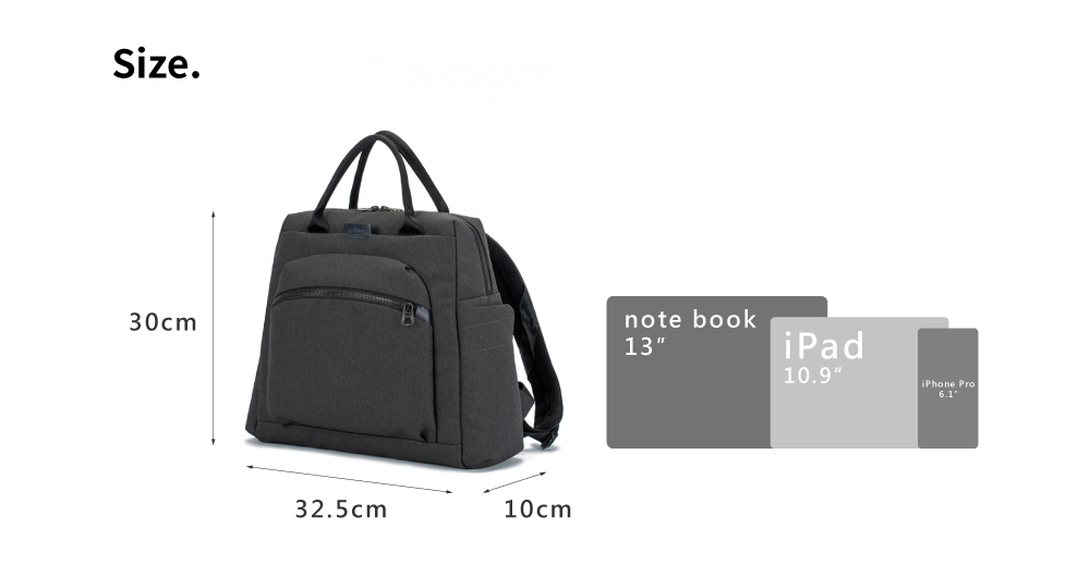 satana Fresh 青職人個性後背包-石墨黑 SFG0011-728 尺寸