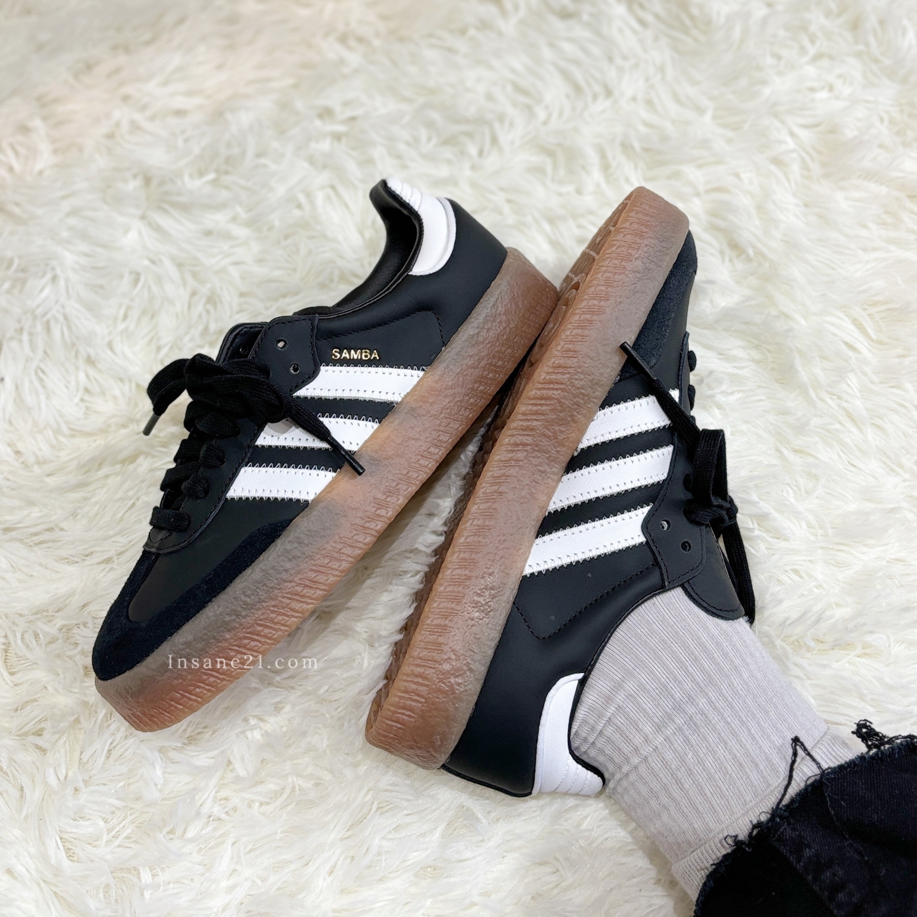 ADIDAS SAMBAE W 黑皮革 厚底增高 百搭復古 休閒 德訓鞋 女鞋 JI1350