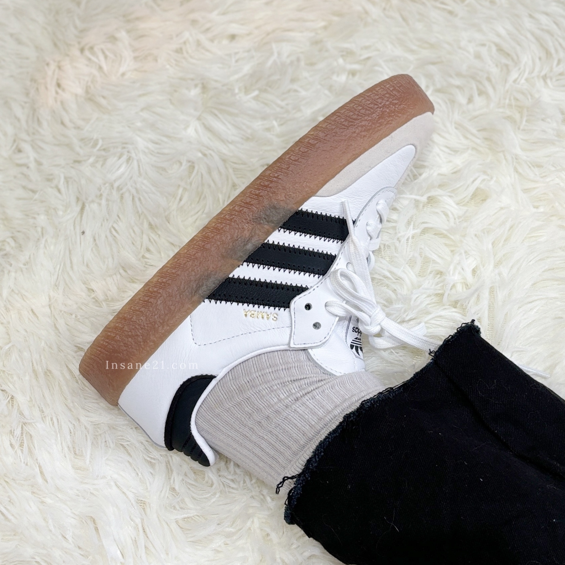 ADIDAS SAMBAE W 白黑 厚底增高 皮革 膠底 德訓鞋 休閒鞋 女鞋 JI1349