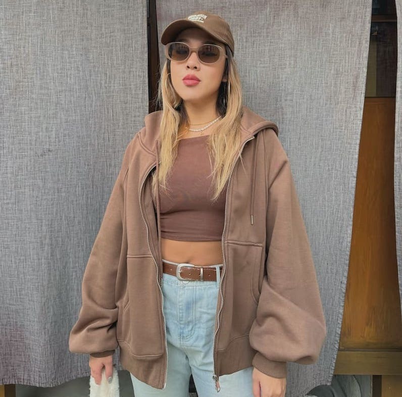 卡其OVERSIZE連帽外套