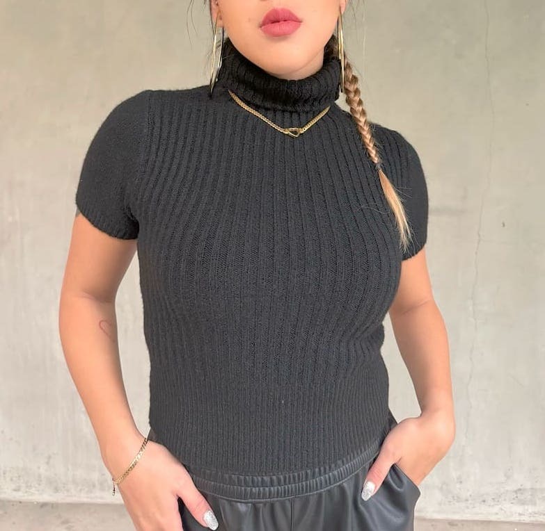 美式高領針織上衣