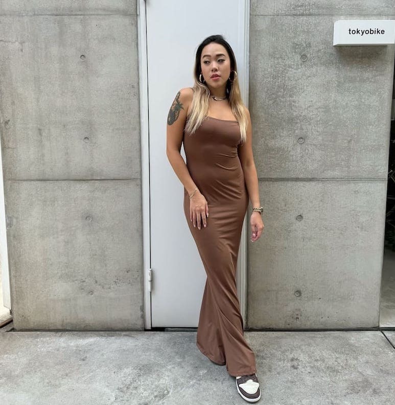 美式卡其細肩長洋