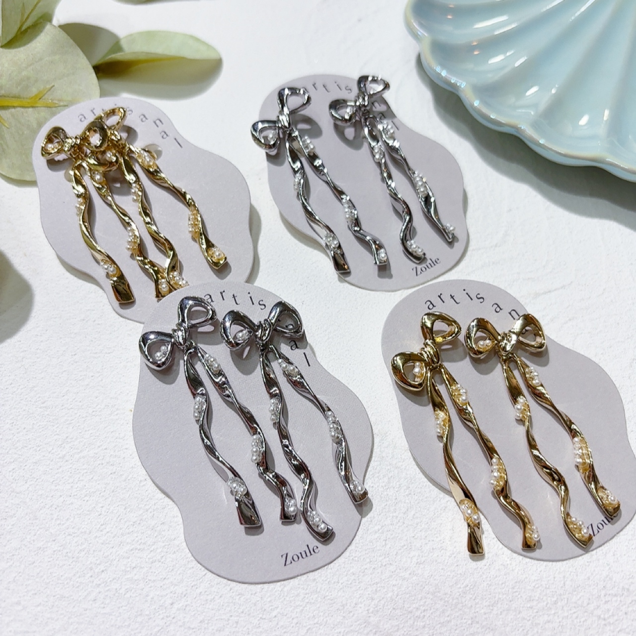 大蝴蝶結珍珠耳環