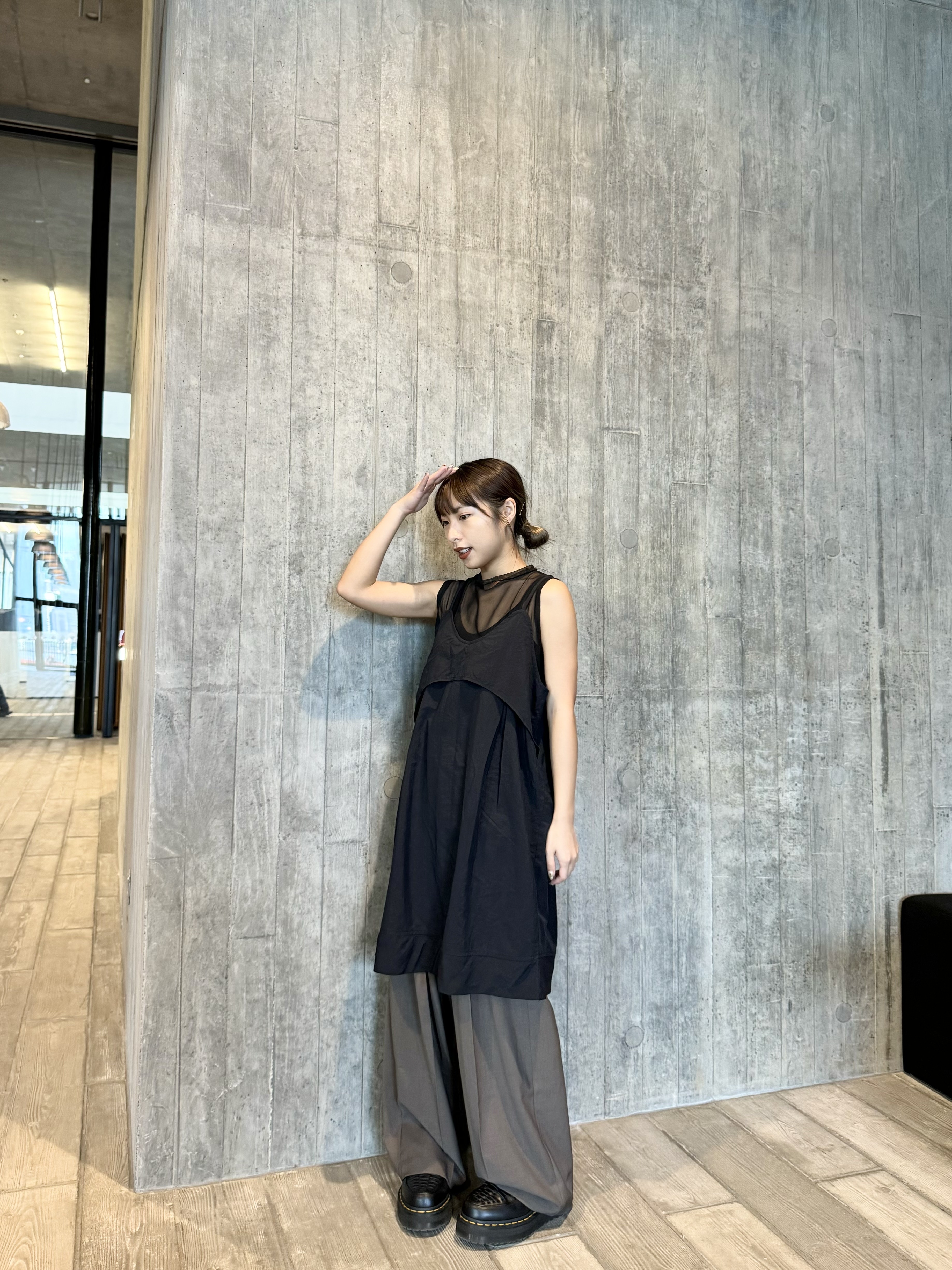 簡約薄薄料假兩件短ops