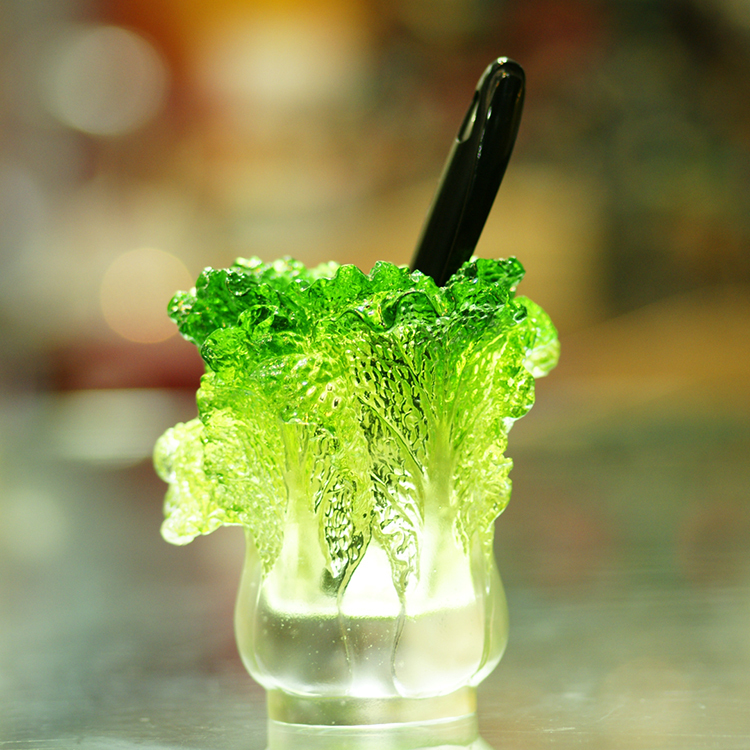 鹿港窯禮品館│琉璃-擺飾 文鎮 筆筒 玉白菜筆筒│開店開業開市禮品 辦公室客廳裝飾