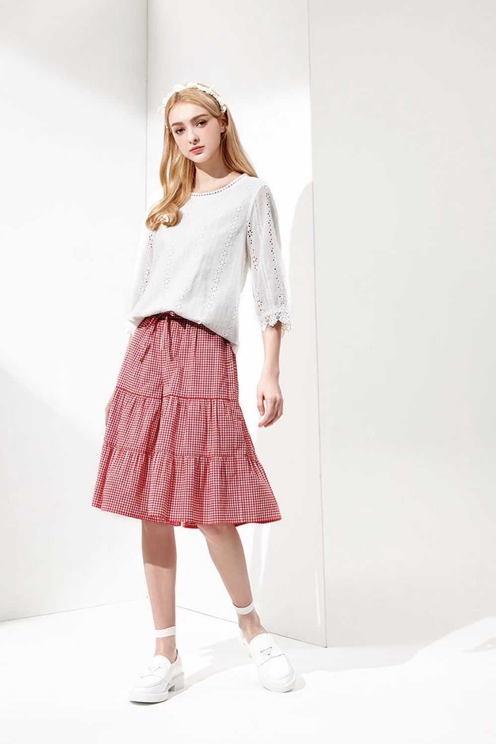 韓潮流經典棉質格紋蛋糕造型設計甜美褲裙U6391