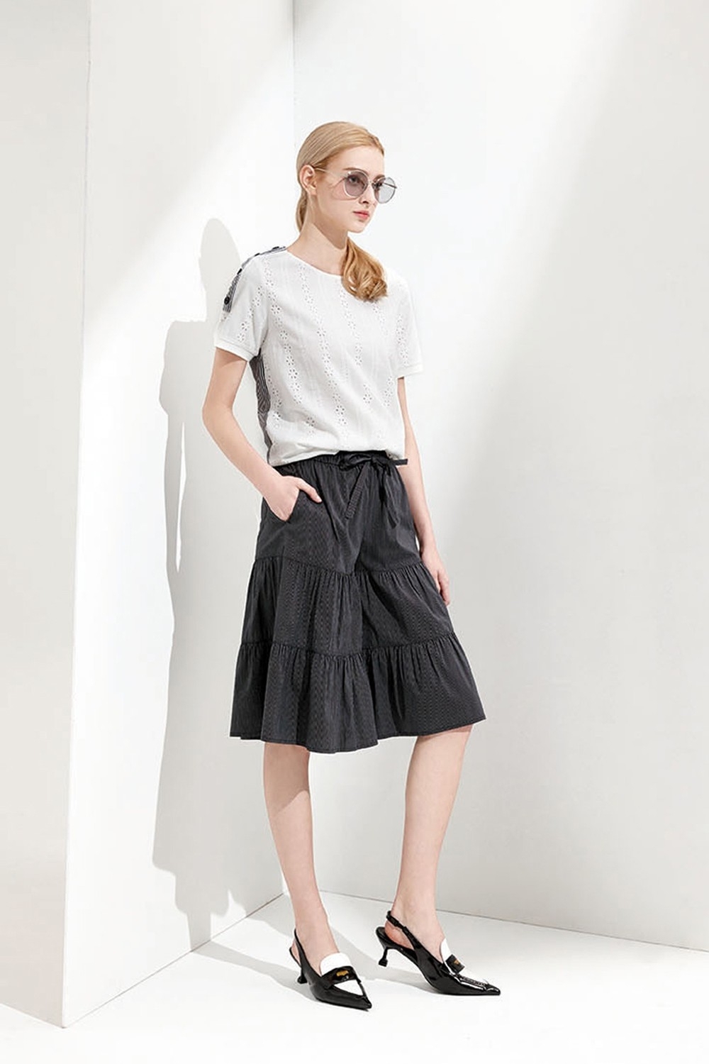 韓潮流經典細條紋棉質蛋糕造型設計甜美褲裙U6381