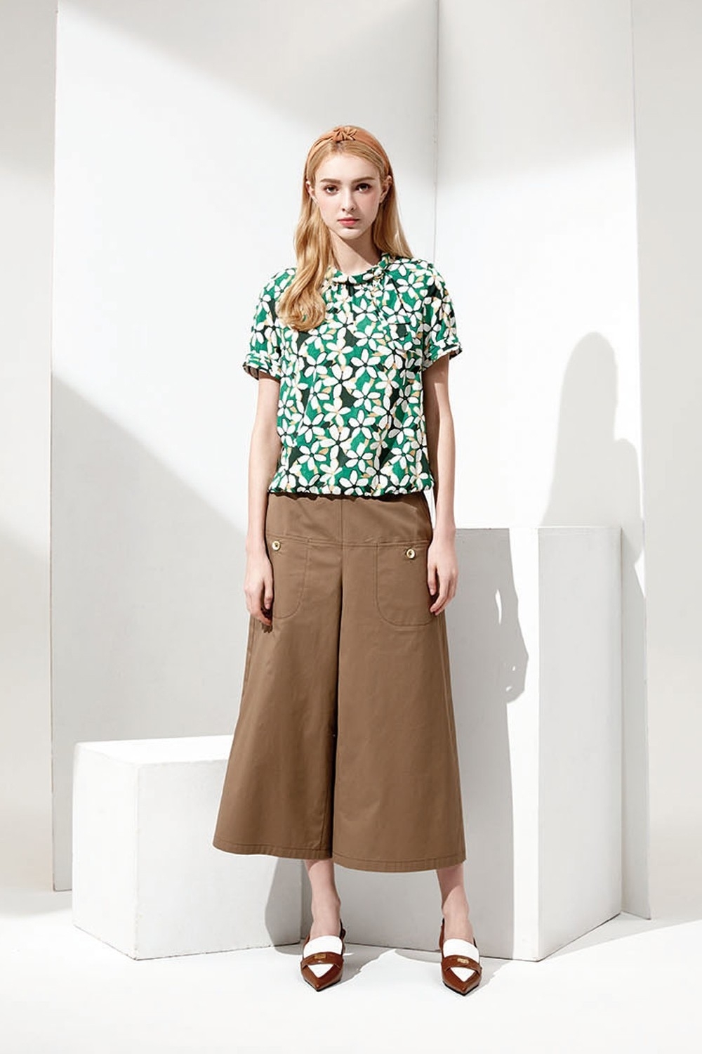 韓版時尚OL質感棉簡約風口袋釦子造型修身寬褲裙U6512