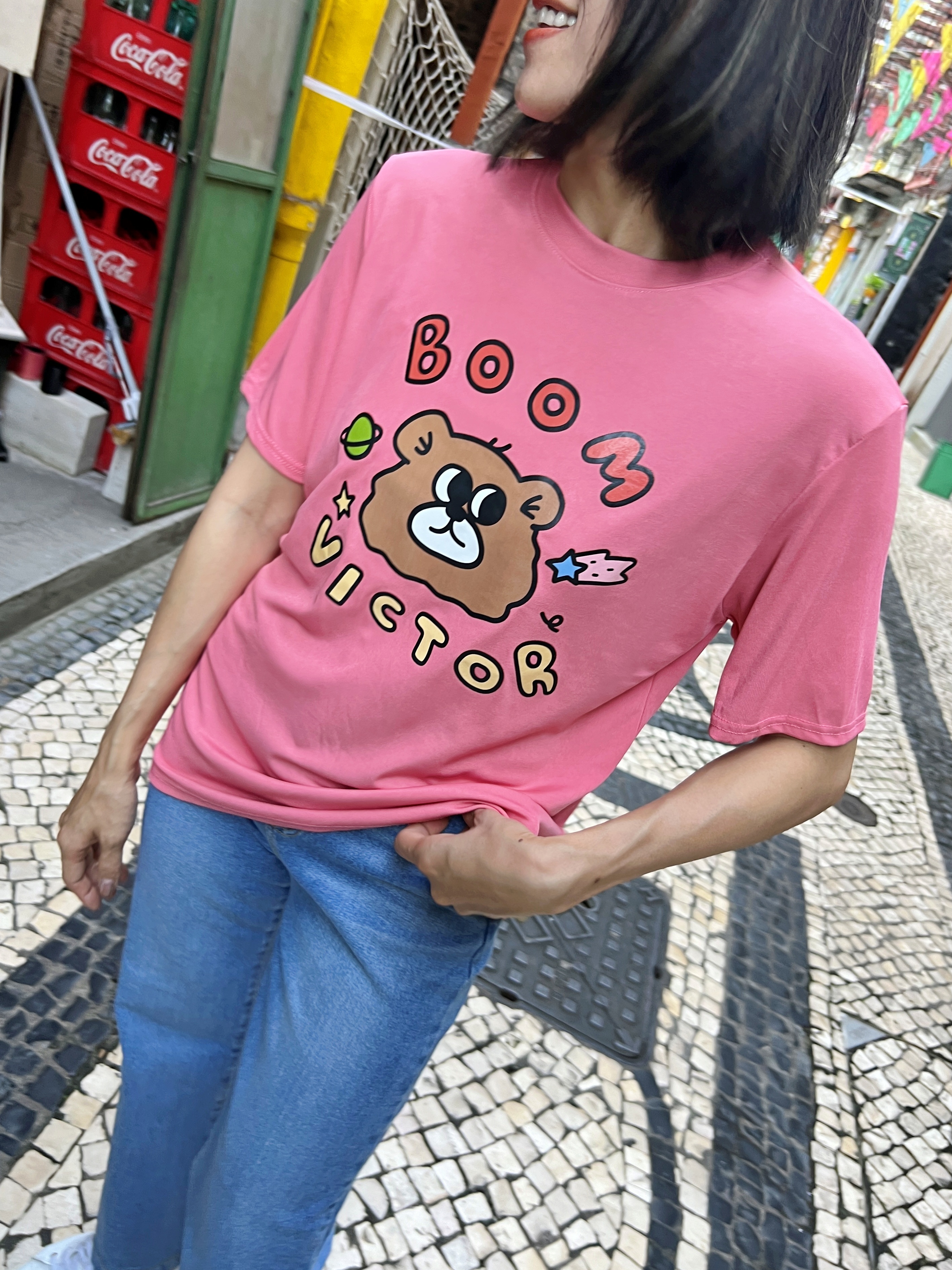 泰國BOOM俏皮熊熊涼感薄T (粉)