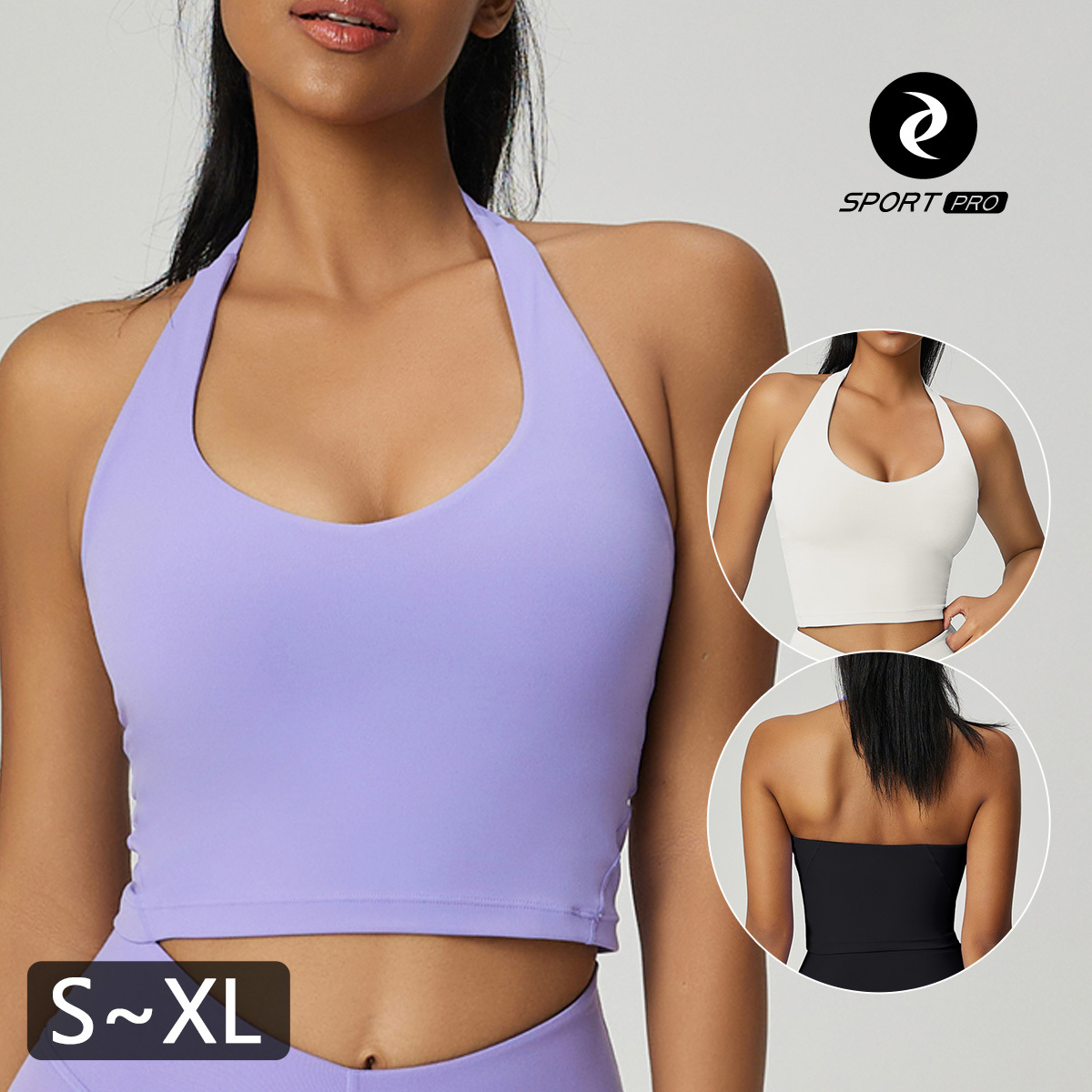 繞頸露背含罩杯瑜珈/運動/機能背心【可換襯墊/上下一致】*