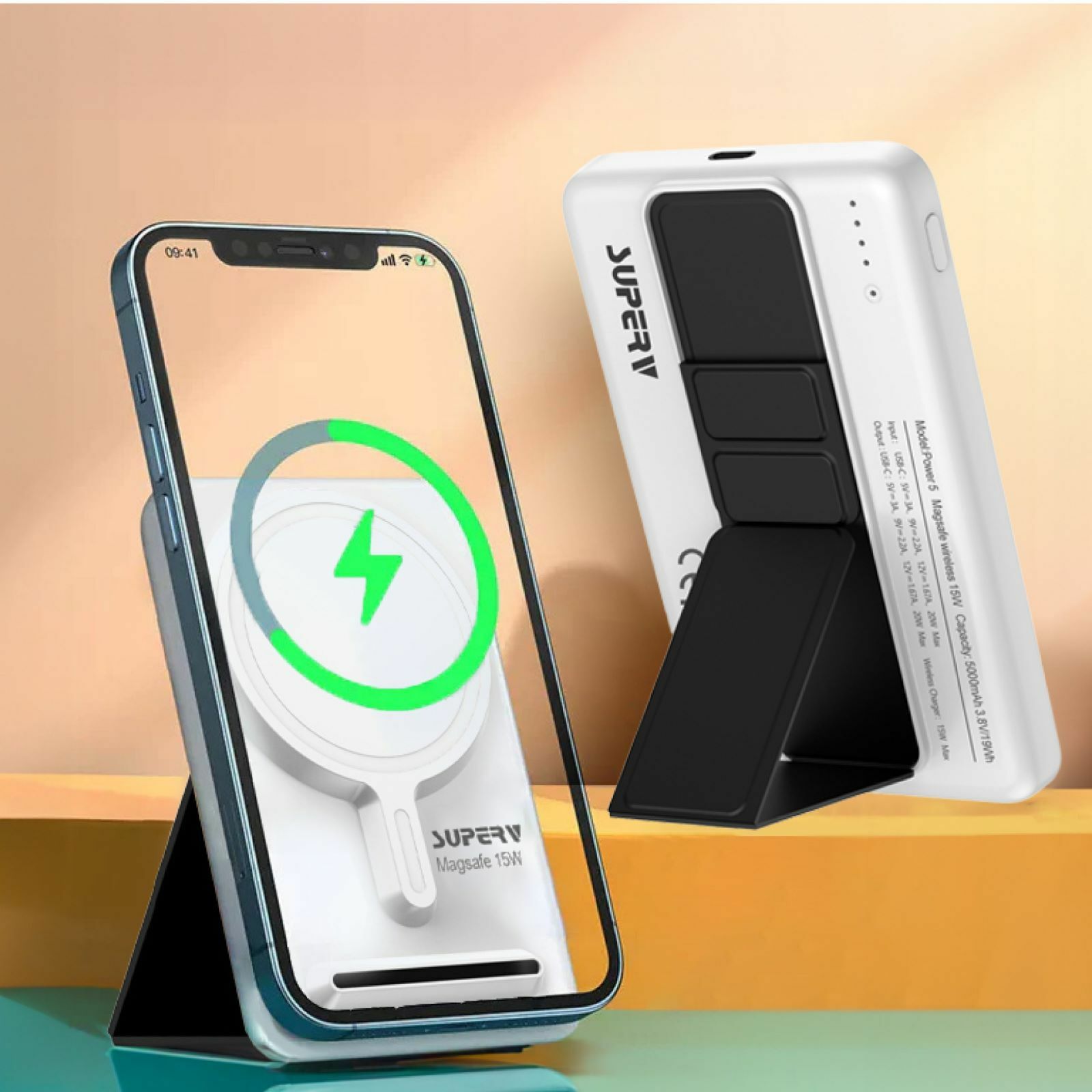 SuperV Power5 PD20W 5000mAh無線磁吸充電器連底座