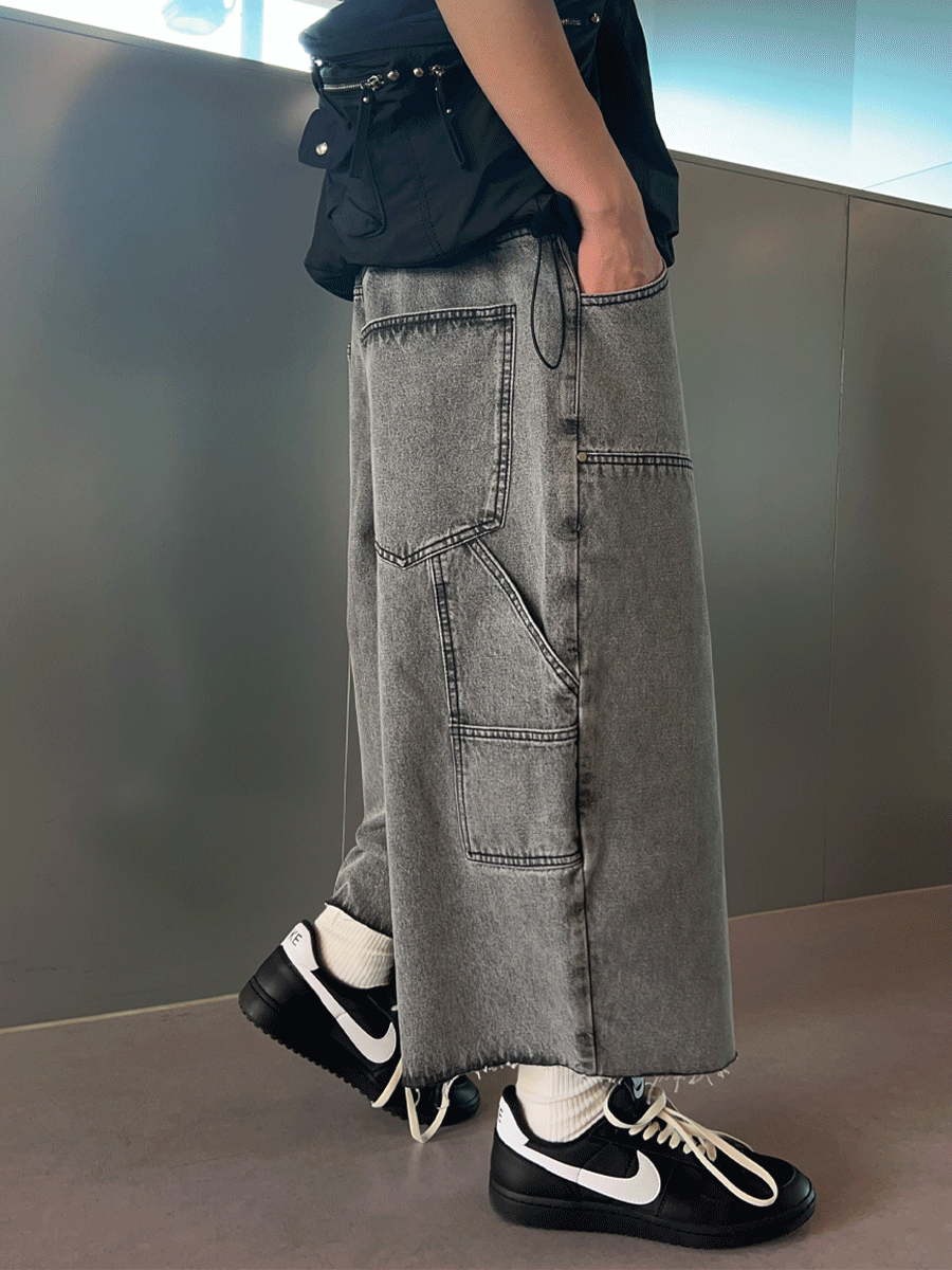 下擺裁剪木匠8分褲