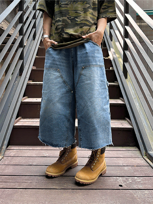 下擺裁剪木匠8分褲