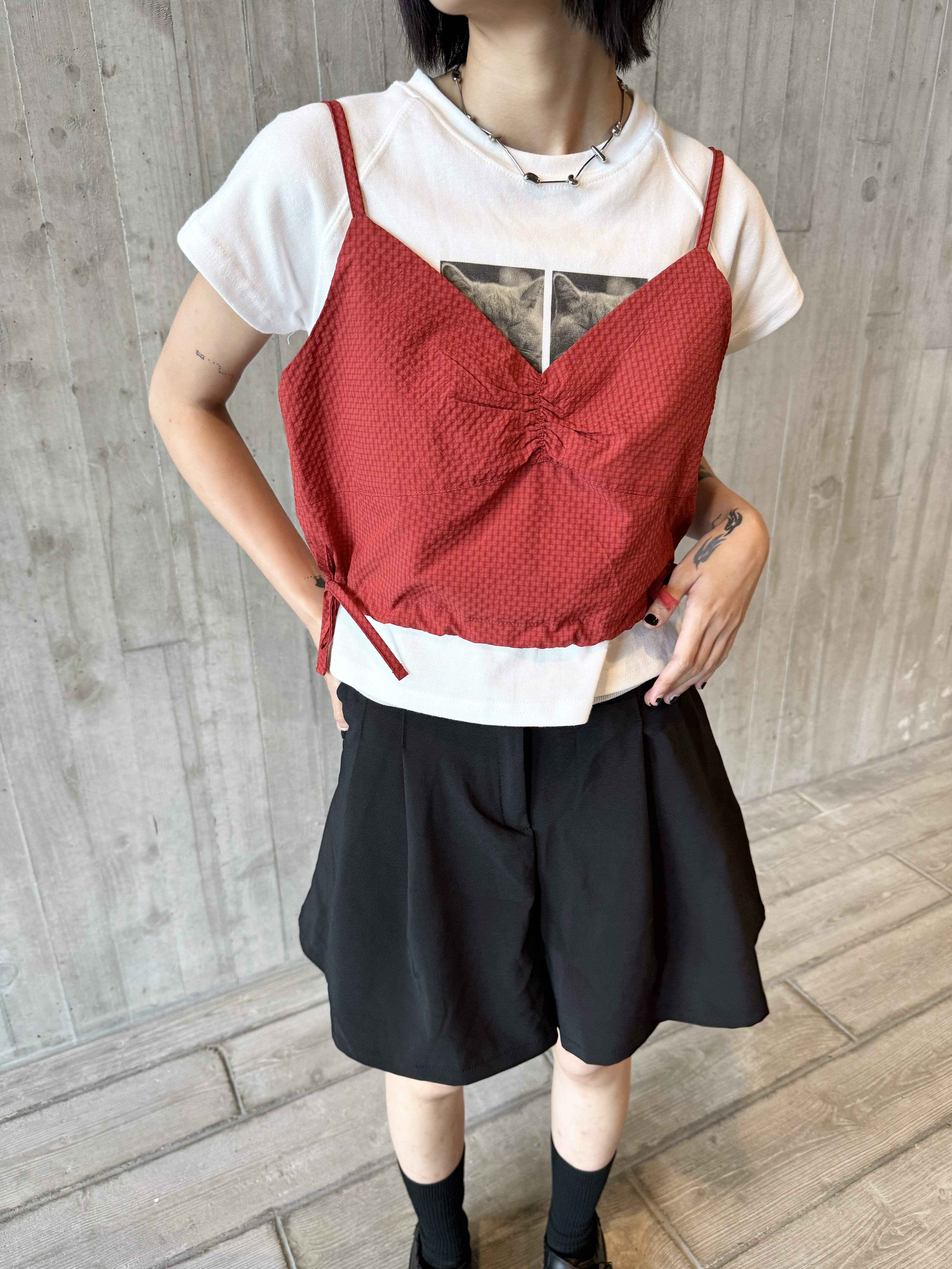 粒粒側綁帶短vest